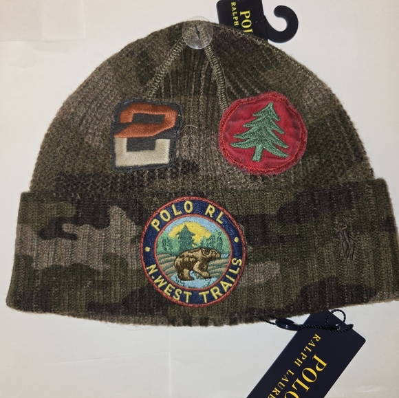 BN Polo Ralph Lauren Men Polo by Ralph Lauren Camo N.West Trails Patch Beanie Hat